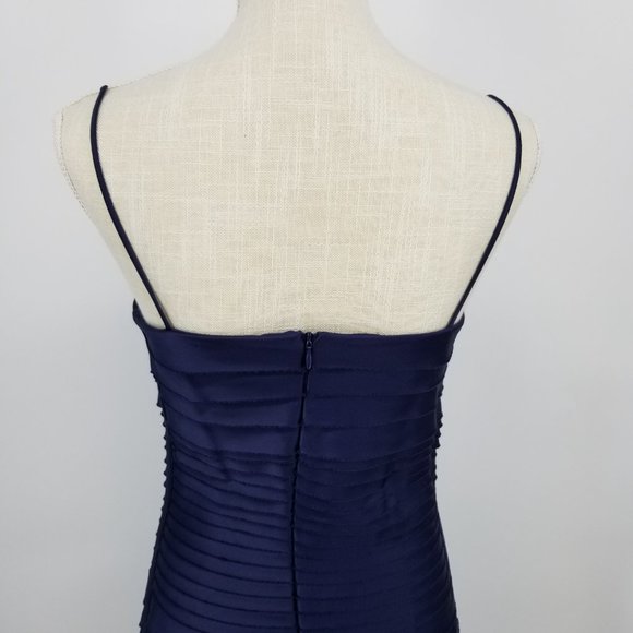 JS Collections Navy Tiered Satin Sheath Dress 4 - Picture 9 of 13